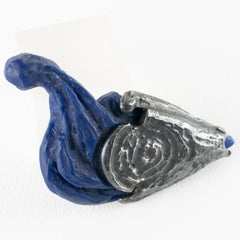 Claude Montana for Claire Deve Paris Brutalist Blue and Silvered Resin Brooch