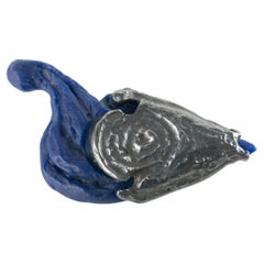 Claude Montana for Claire Deve Paris Brutalist Blue and Silvered Resin Brooch