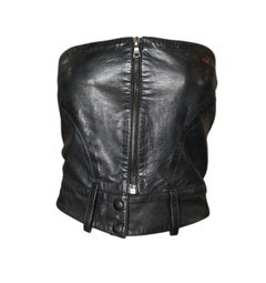 Claude Montana for Idéal-Cuir Late Leather Zip Up Moto Bustier, 1970s