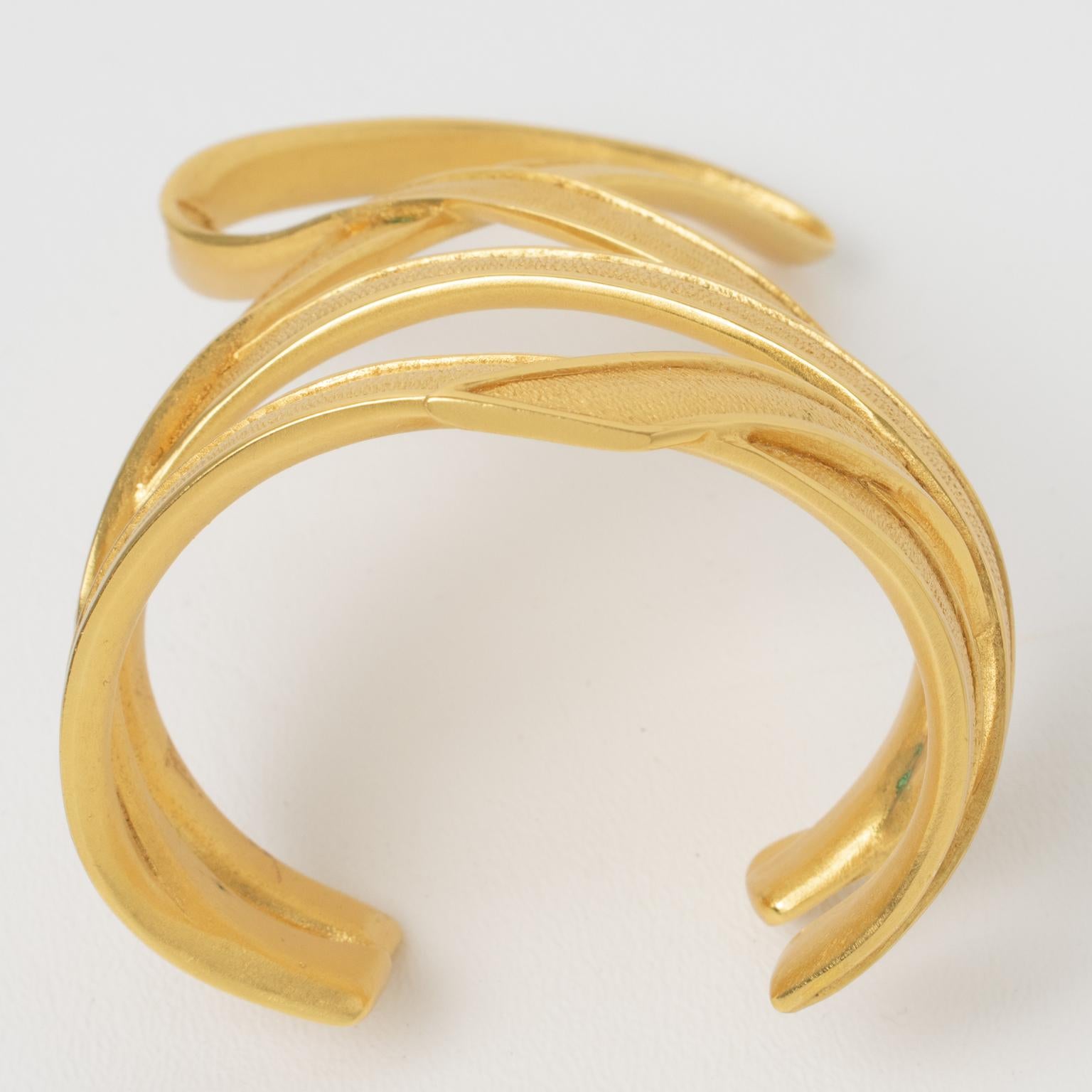 Claude Montana for Marie Paris Massive Gilded Metal Cuff Bracelet For Sale 6