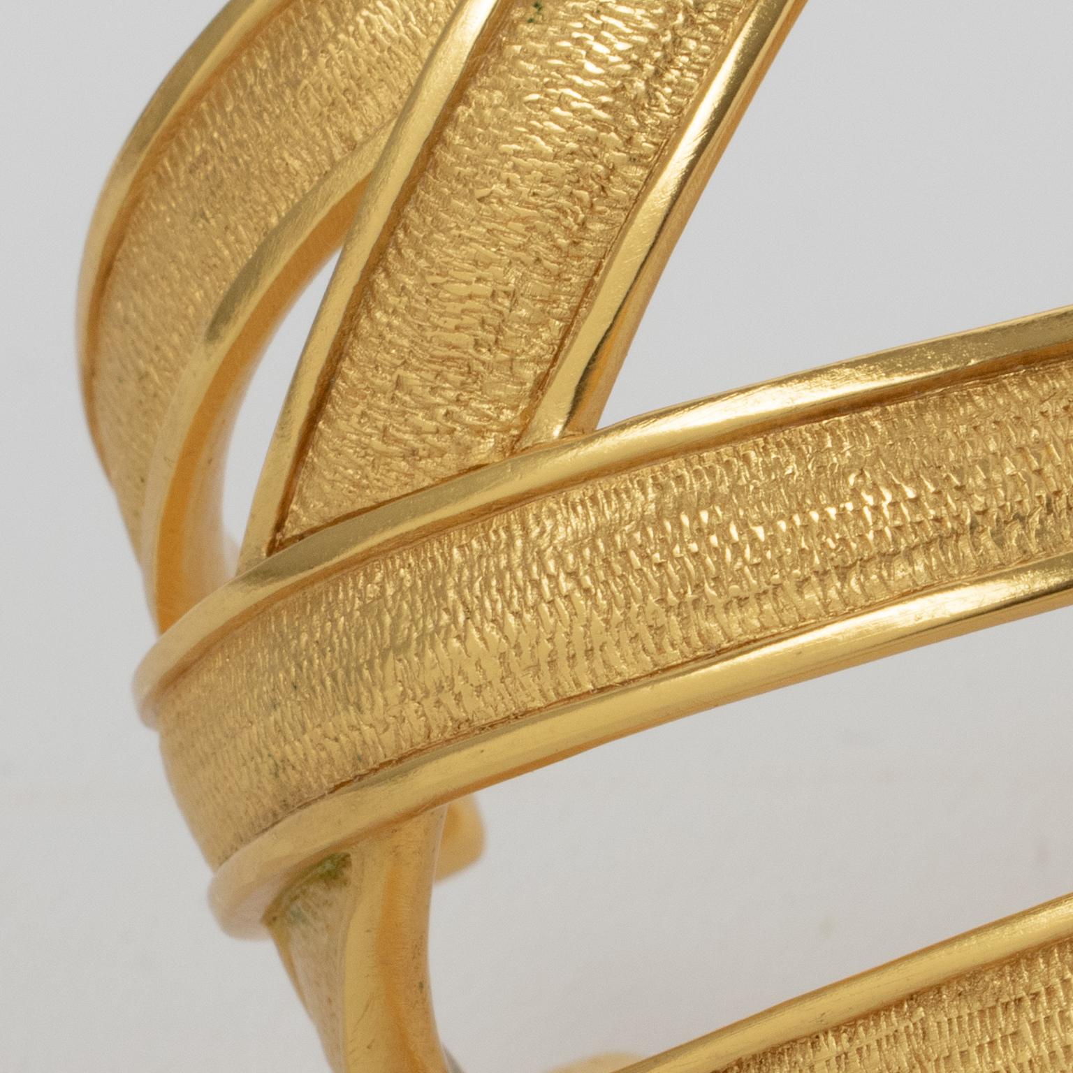 Claude Montana for Marie Paris Massive Gilded Metal Cuff Bracelet For Sale 7