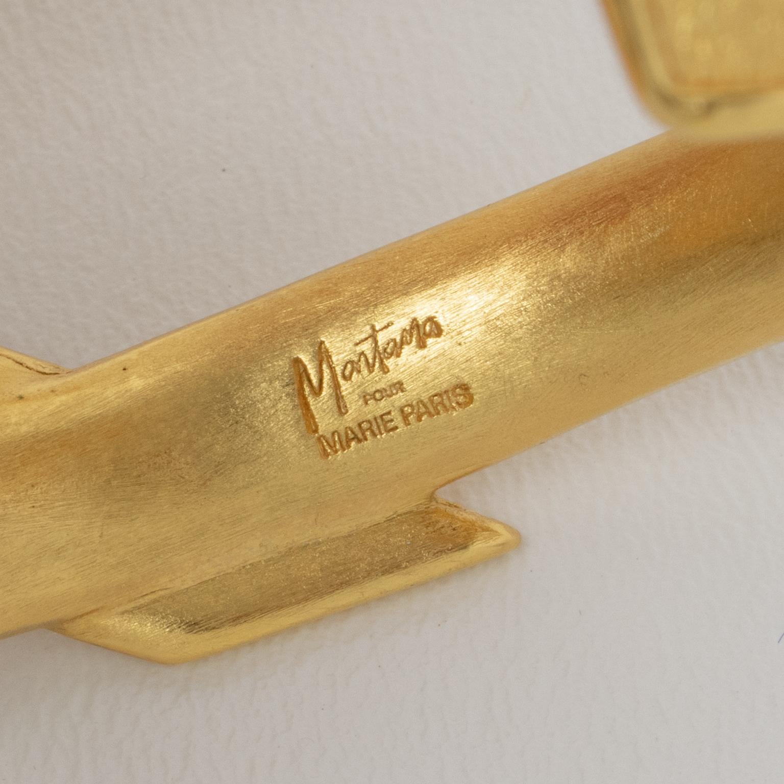 Women's or Men's Claude Montana for Marie Paris Massive Gilded Metal Cuff Bracelet For Sale