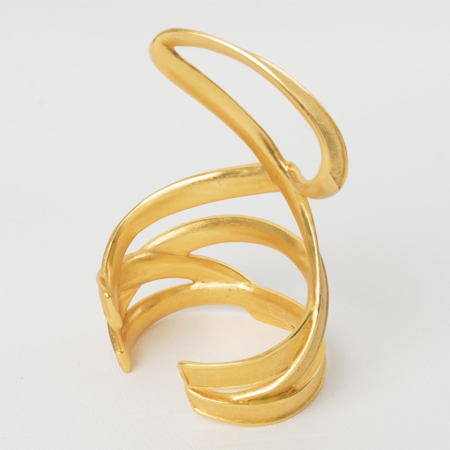 Claude Montana for Marie Paris Massive Gilded Metal Cuff Bracelet For Sale 1