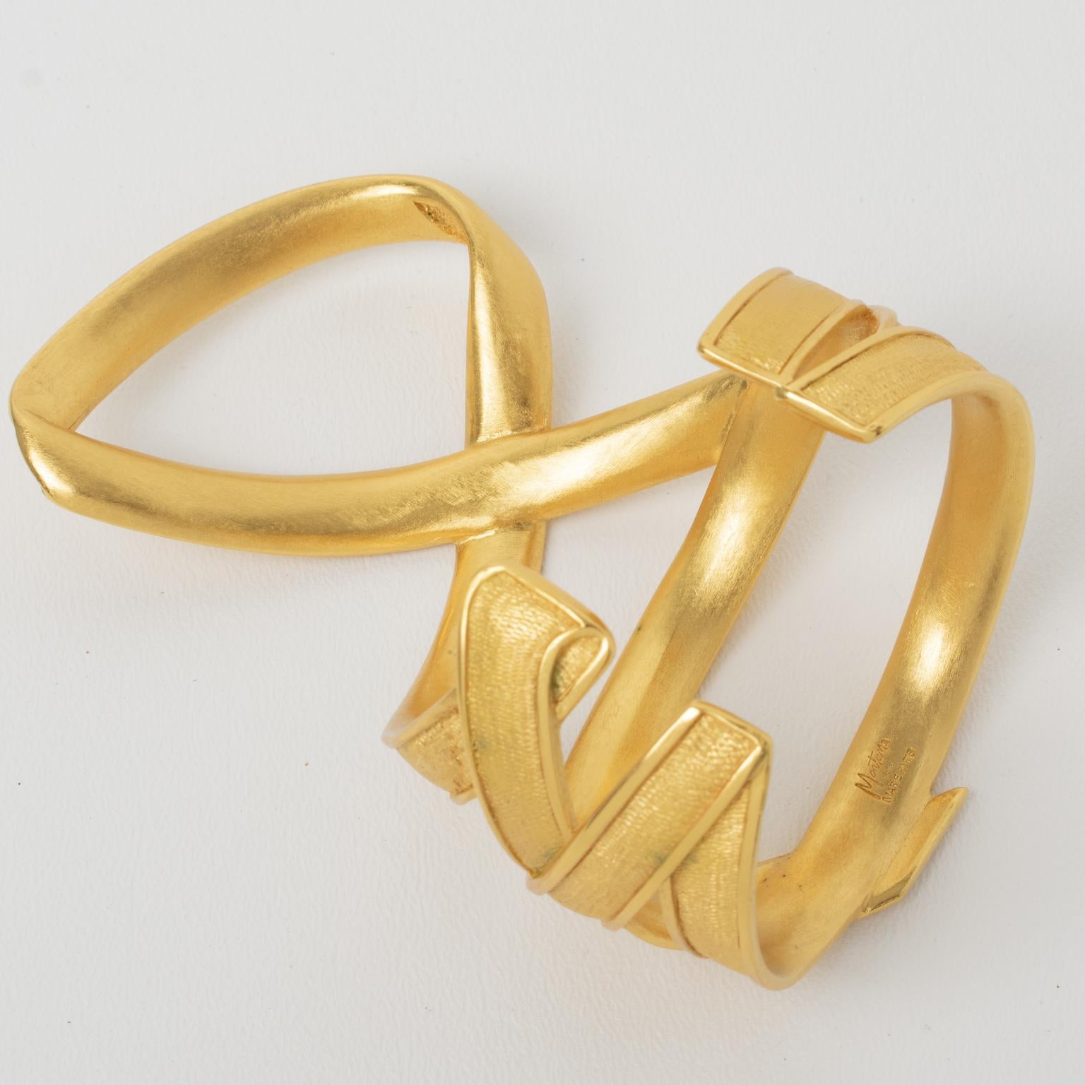 Claude Montana for Marie Paris Massive Gilded Metal Cuff Bracelet For Sale 4