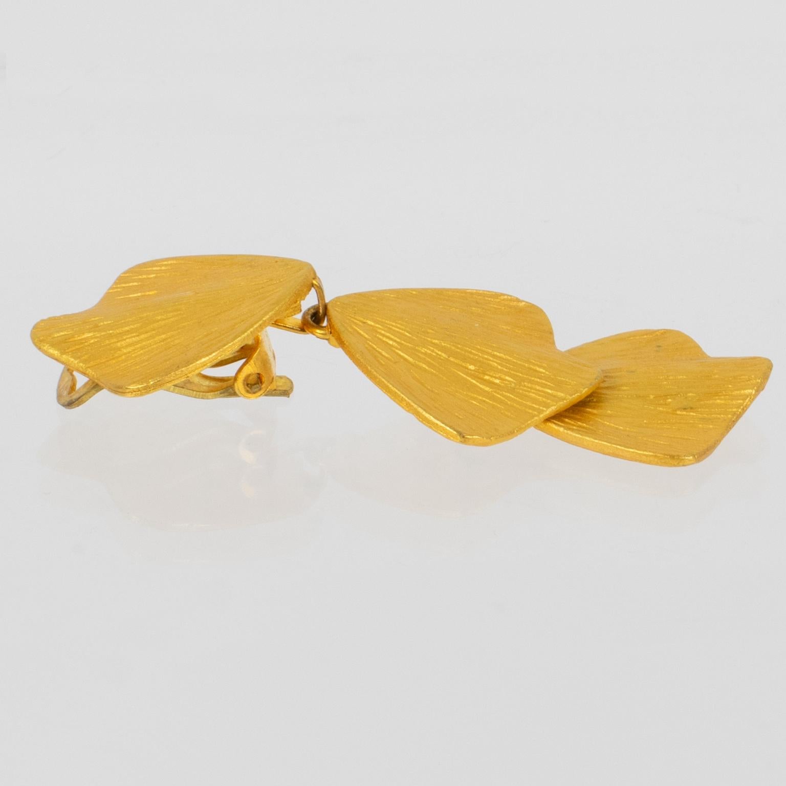 Marie Paris by Claude Montana Textured Gilded Metal Earrings For Sale 1
