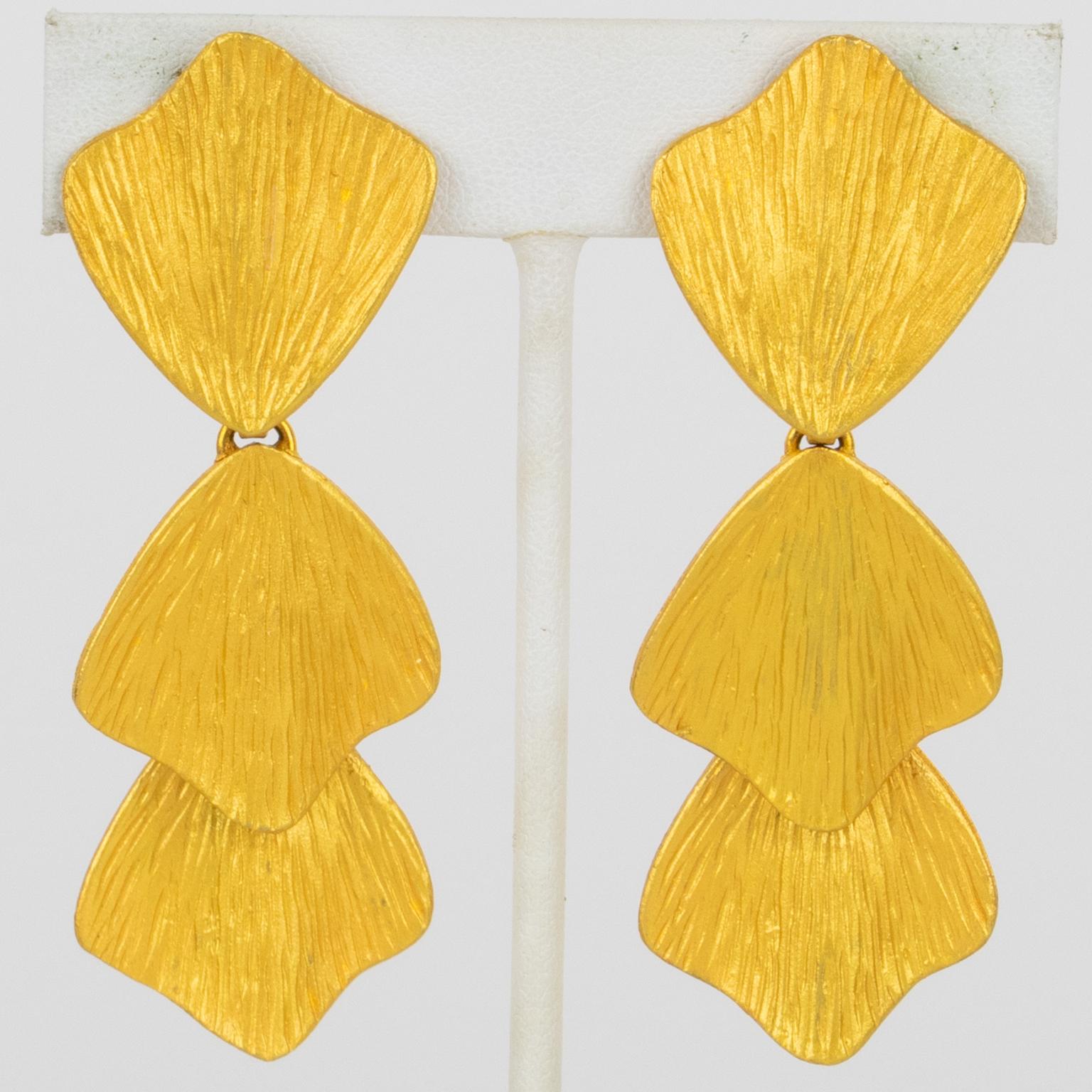 Marie Paris by Claude Montana Textured Gilded Metal Earrings For Sale 2