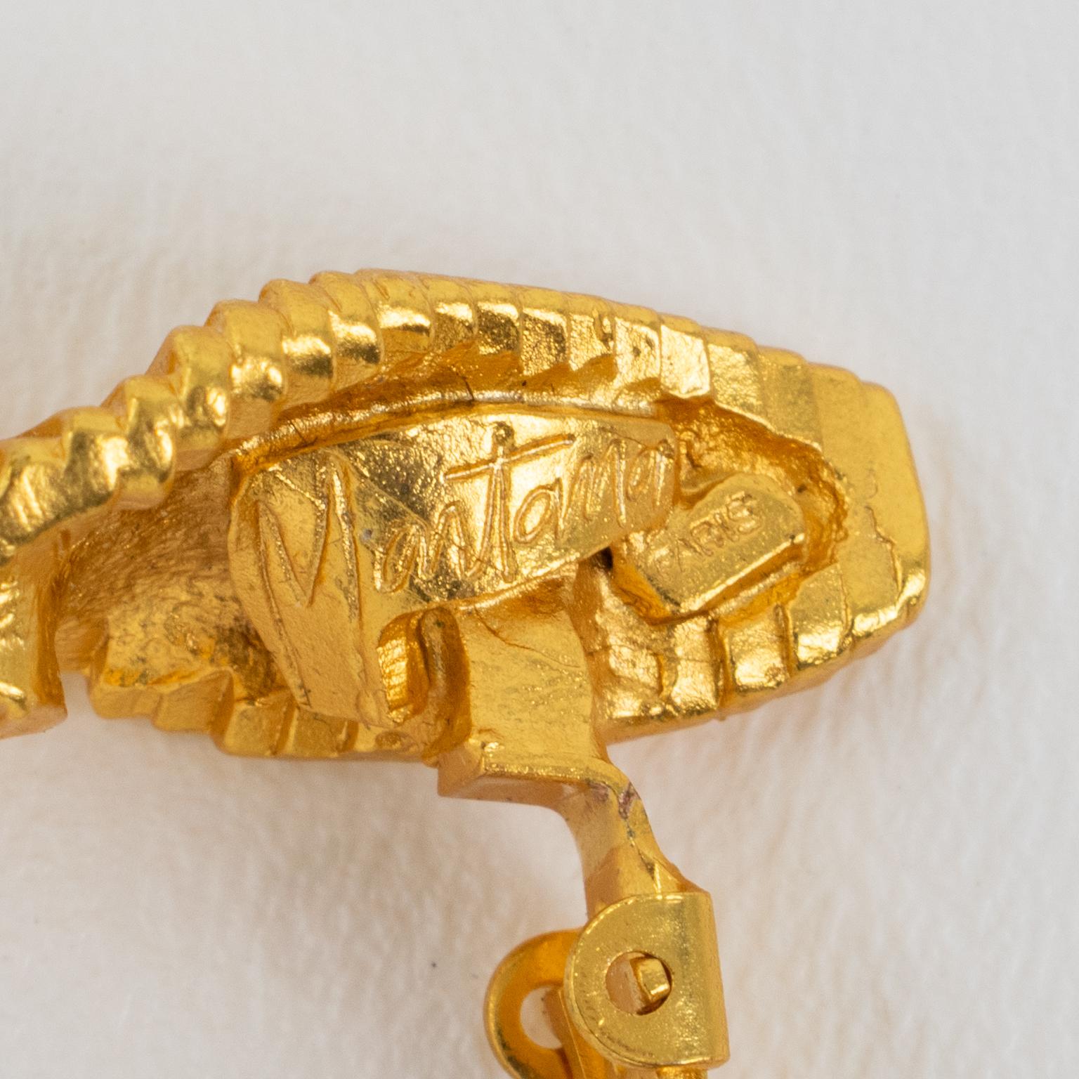 Claude Montana Futuristische vergoldete Metall-Clip-Ohrringe für Damen oder Herren