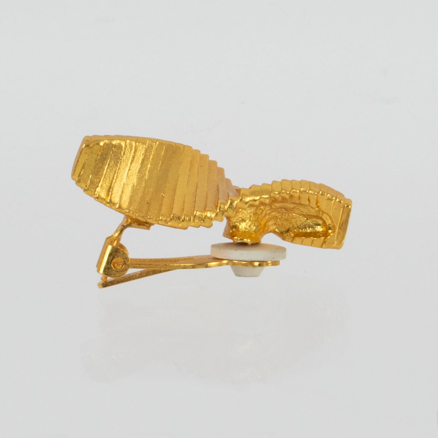 Claude Montana Futuristische vergoldete Metall-Clip-Ohrringe 1