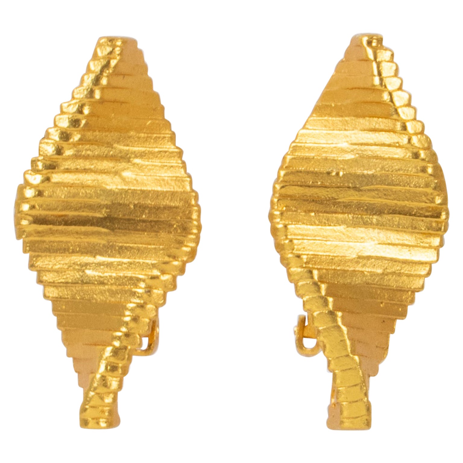 Claude Montana Futuristic Gilt Metal Clip Earrings
