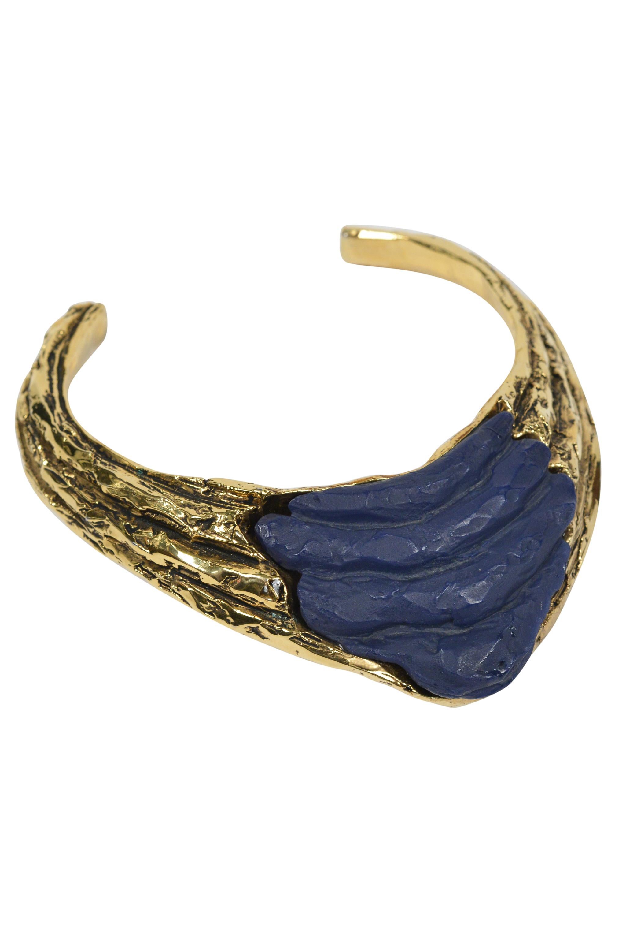 Modernist Claude Montana Gold-Tone Metal Choker With Blue Resin