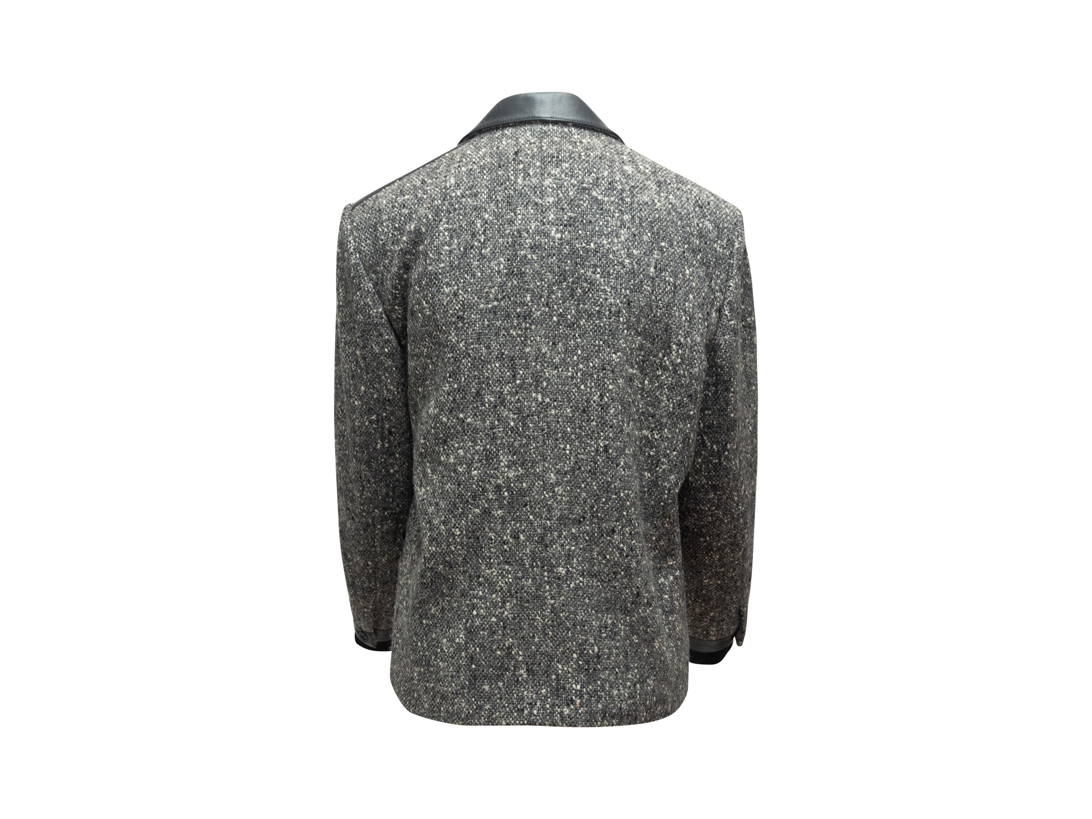 Claude Montana Grey & Black Tweed Leather-Trimmed Blazer 1