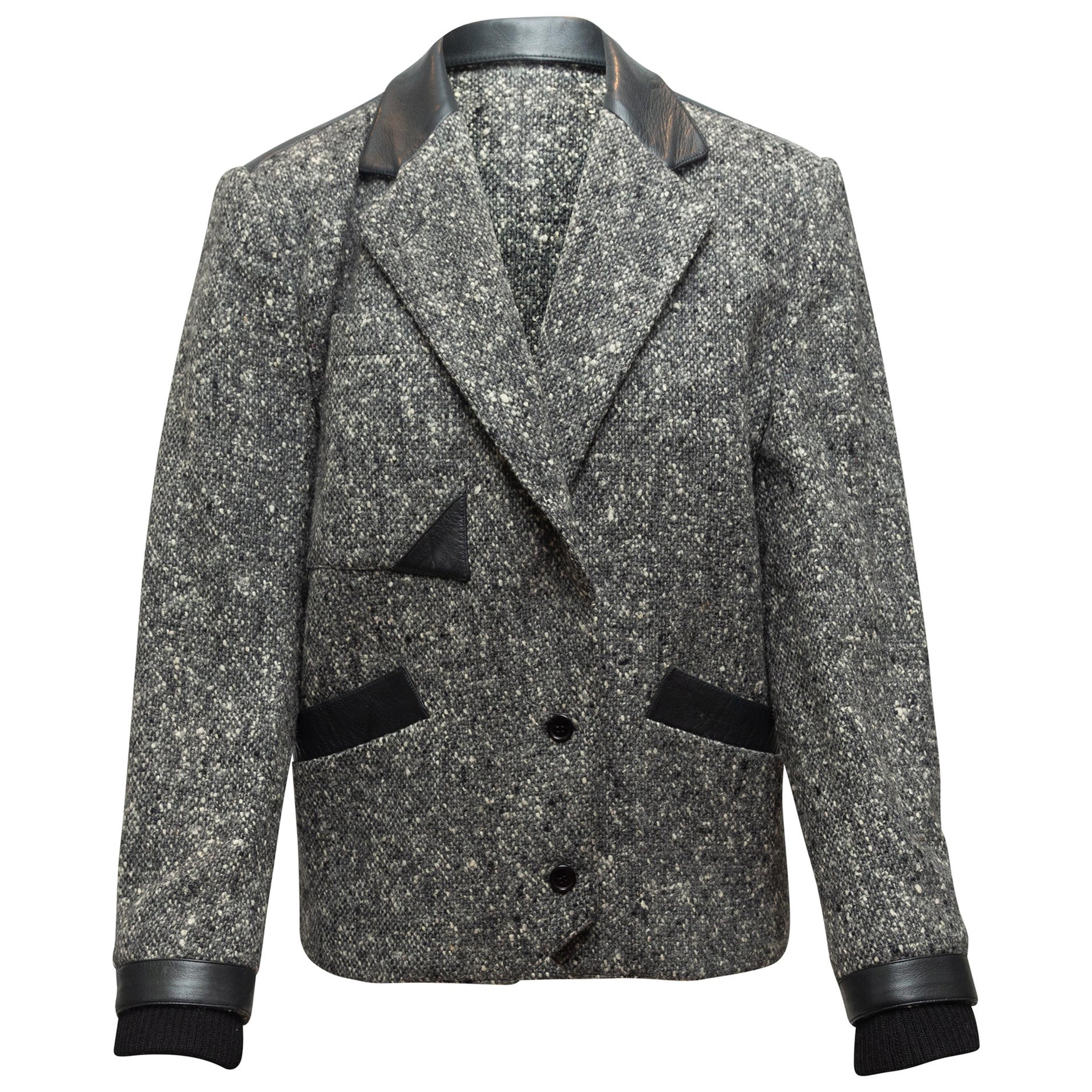 Claude Montana Grey & Black Tweed Leather-Trimmed Blazer