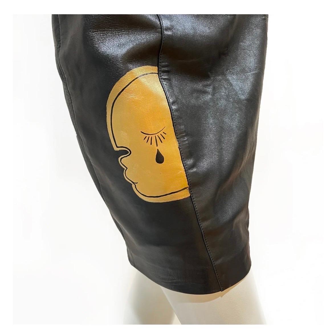 Claude Montana Kissing Profiles Leather Skirt (1980s) In Good Condition In Los Angeles, CA