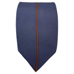 CLAUDE MONTANA Navy Brown Vertical Stripe Silk Tie