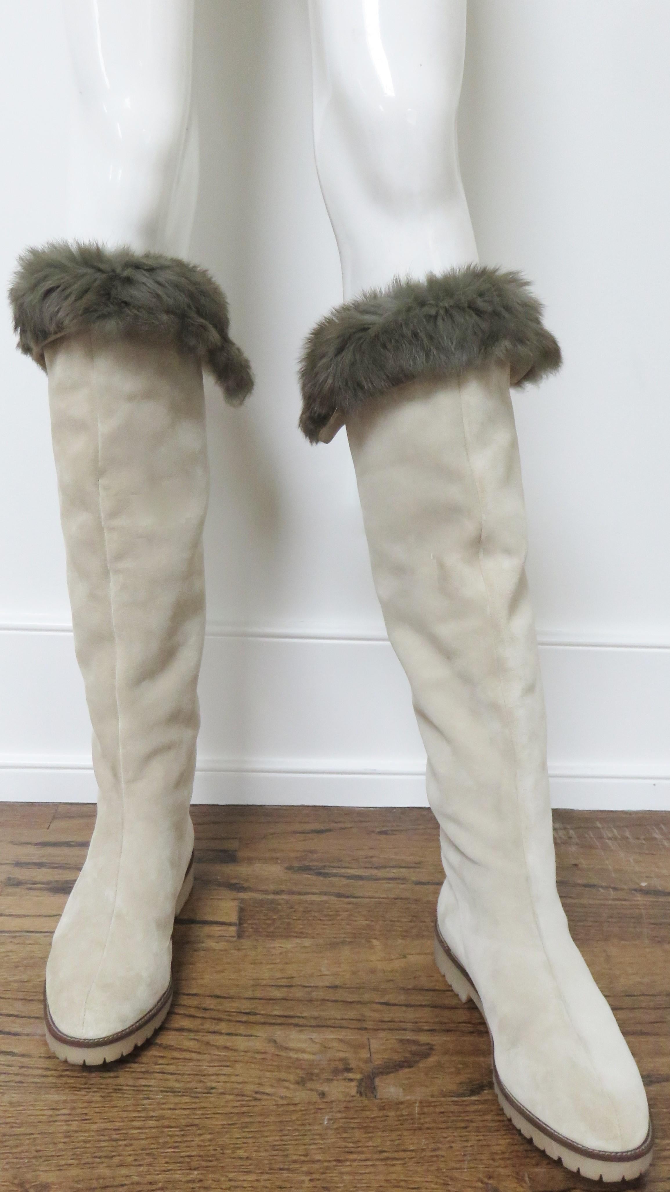 Claude Montana New 1990s Fur Lined Suede Boots Size 9 1/2 In Good Condition In Water Mill, NY