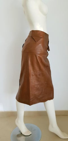 Claude MONTANA "New" Brown Buttons on the Back Leather Skirt - Unworn
