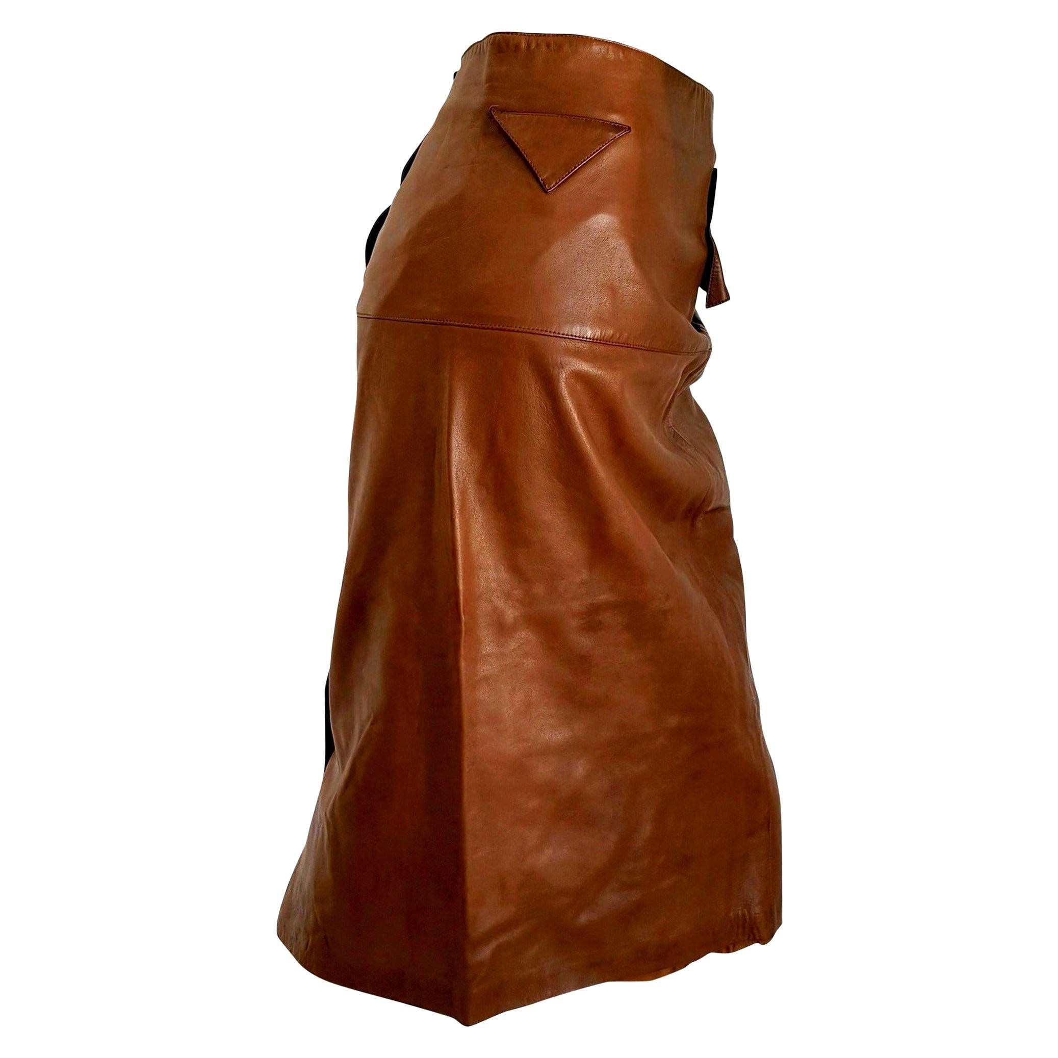 Claude MONTANA "New" Brown Buttons on the Back Leather Skirt - Unworn For Sale