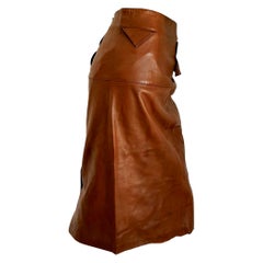 Claude MONTANA "New" Brown Buttons on the Back Leather Skirt - Unworn