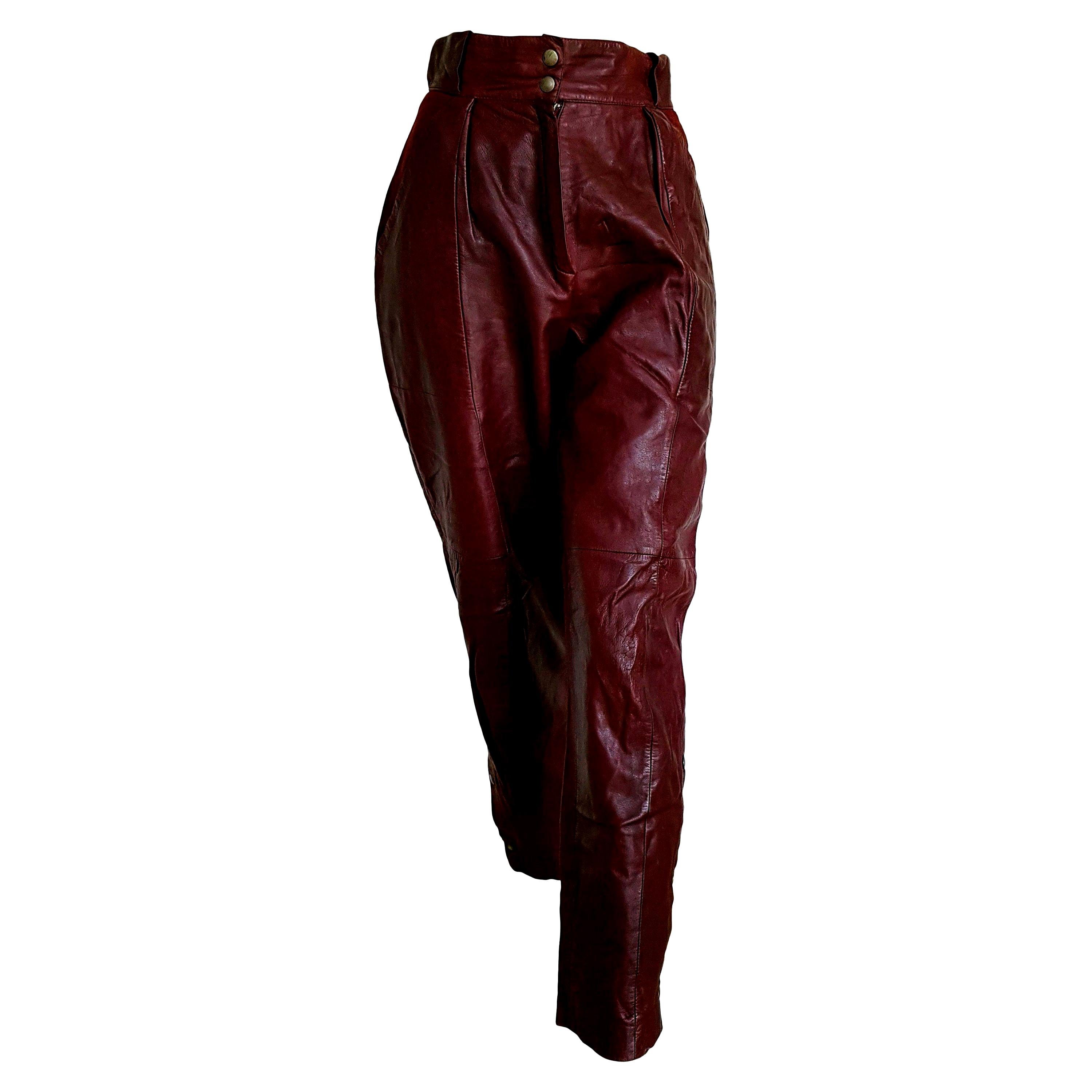 Claude MONTANA "New" Burgundy Lamb Leather Pants. Unworn. For Sale