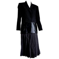 Claude MONTANA  "New" Leather Gray Jacket with Lines Wool Skirt Suit - Unworn