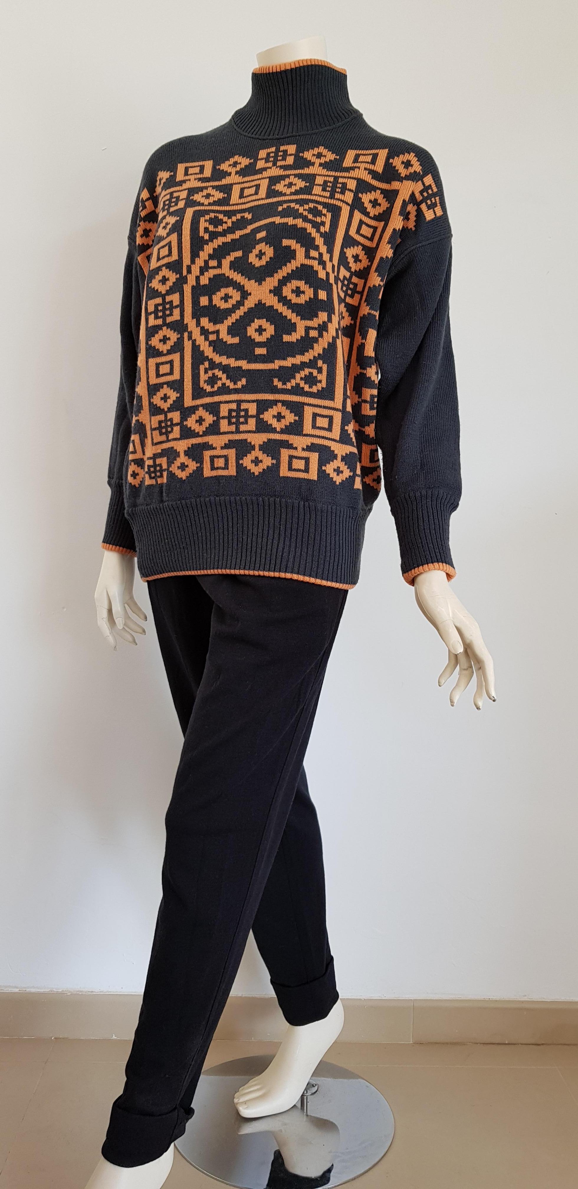 Claude MONTANA sweater Maya design single piece, black wool trousers, ensemble - Unworn, New.
..
SIZE: equivalent to about Small / Medium, please review approx measurements as follows in cm. 
SWEATER: lenght 69, chest underarm to underarm 60, bust
