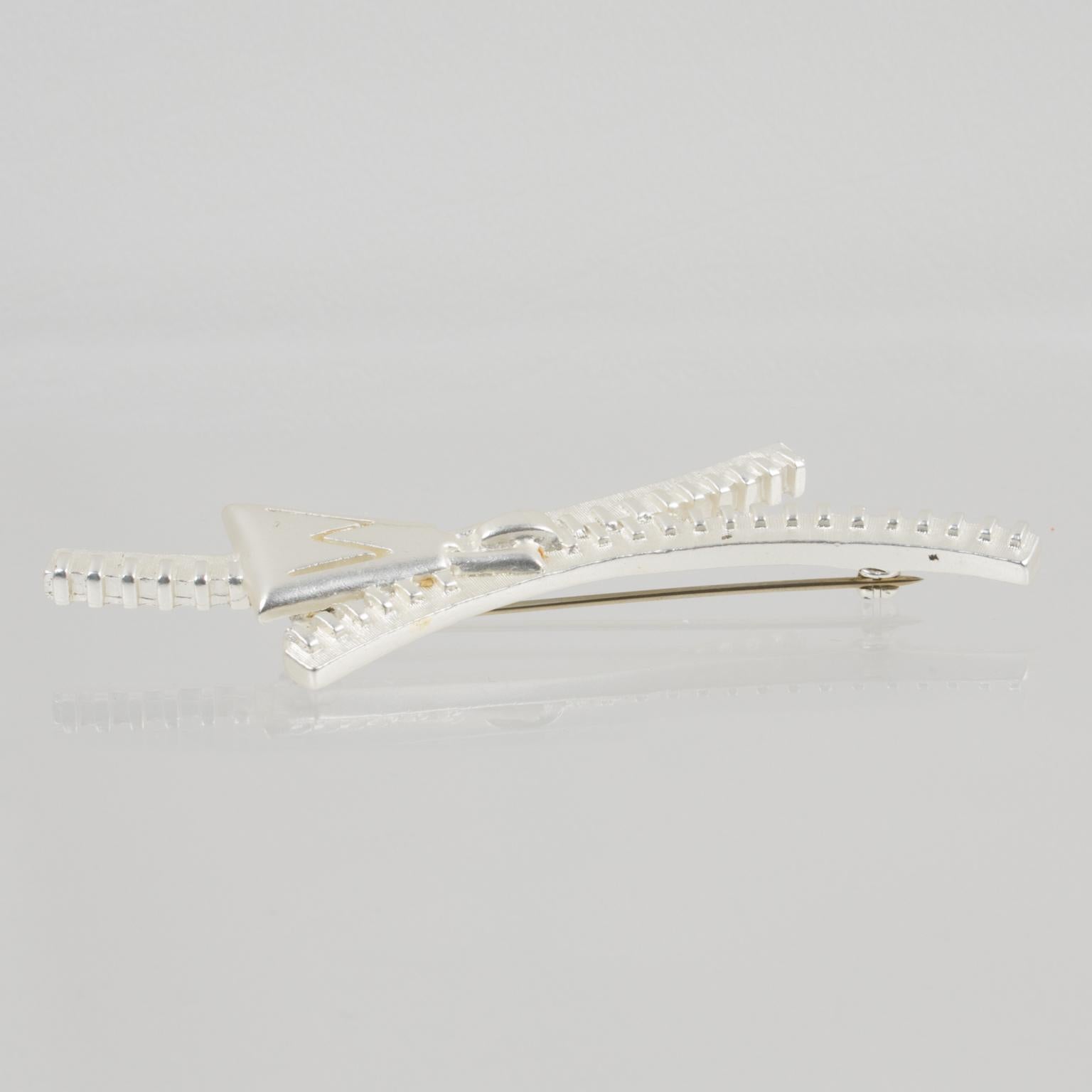 Claude Montana Paris Silver Plate Zipper Brooch in vendita 1