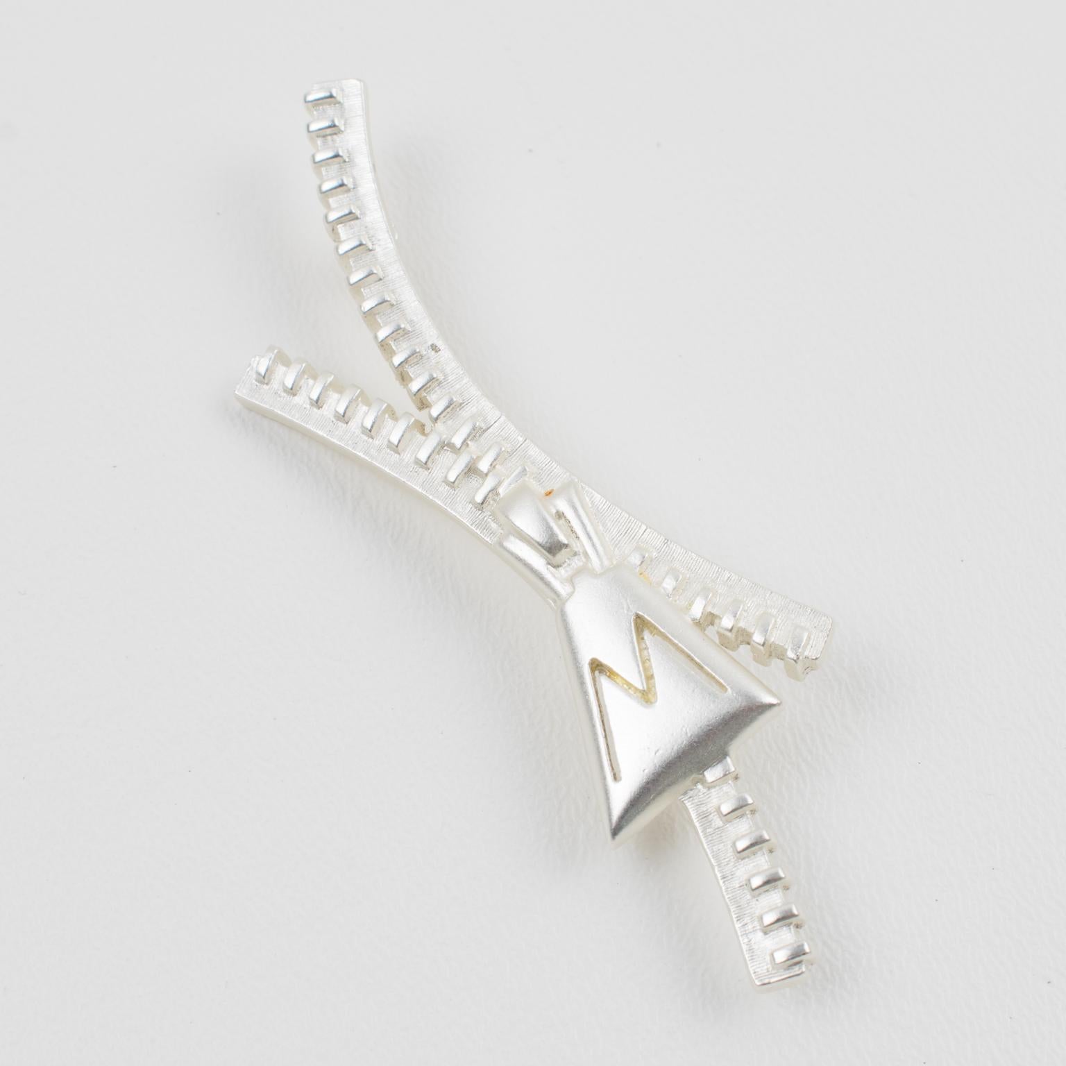 Claude Montana Paris Silver Plate Zipper Brooch in vendita 2