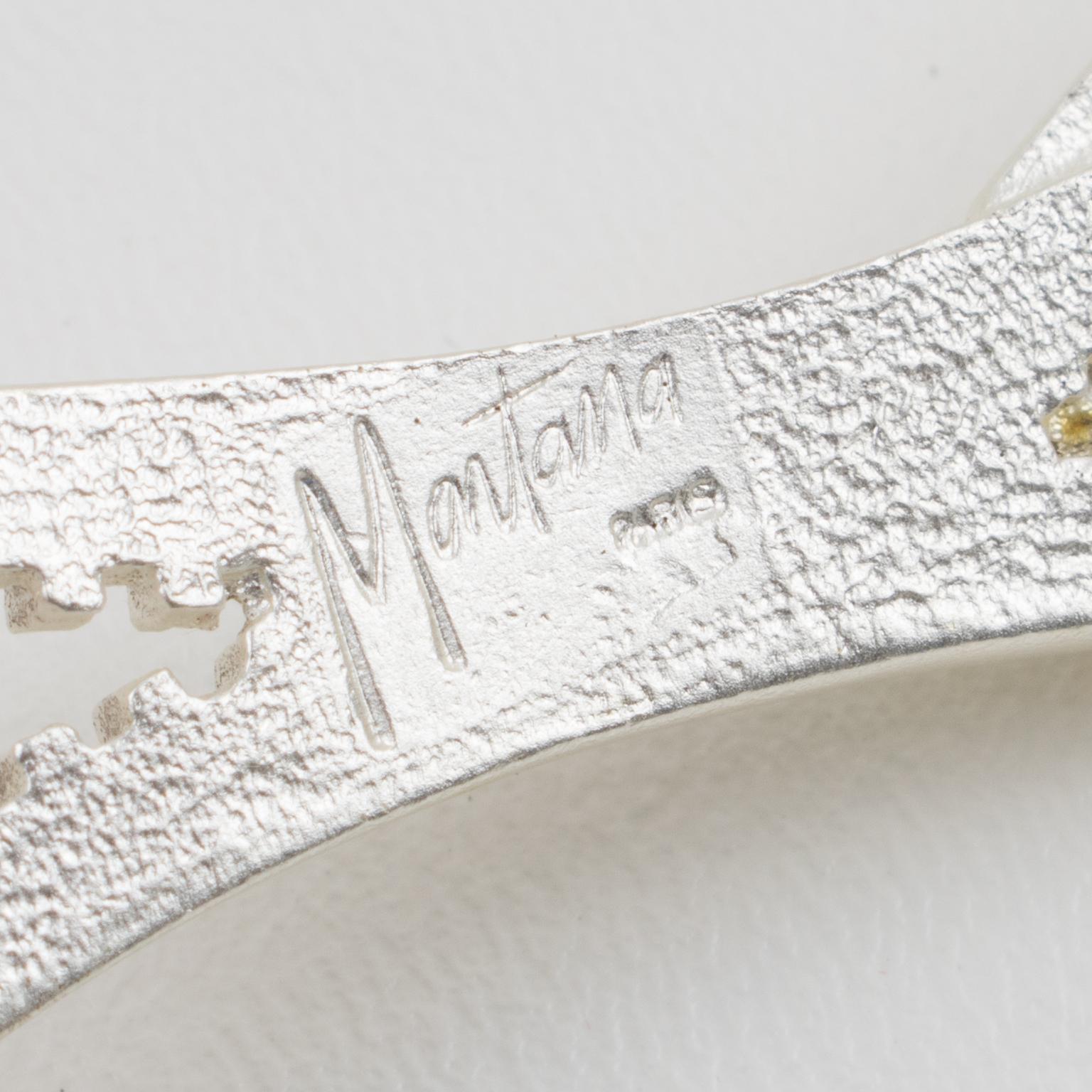 Women's or Men's Claude Montana Paris Silver Plate Zipper Pin Brooch For Sale