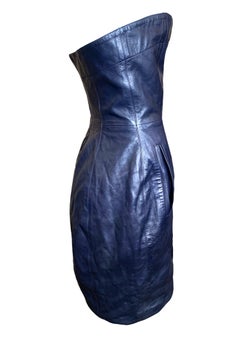 Claude Montana Rare Late Lambskin Leather Strapless Mini Dress, 1970s