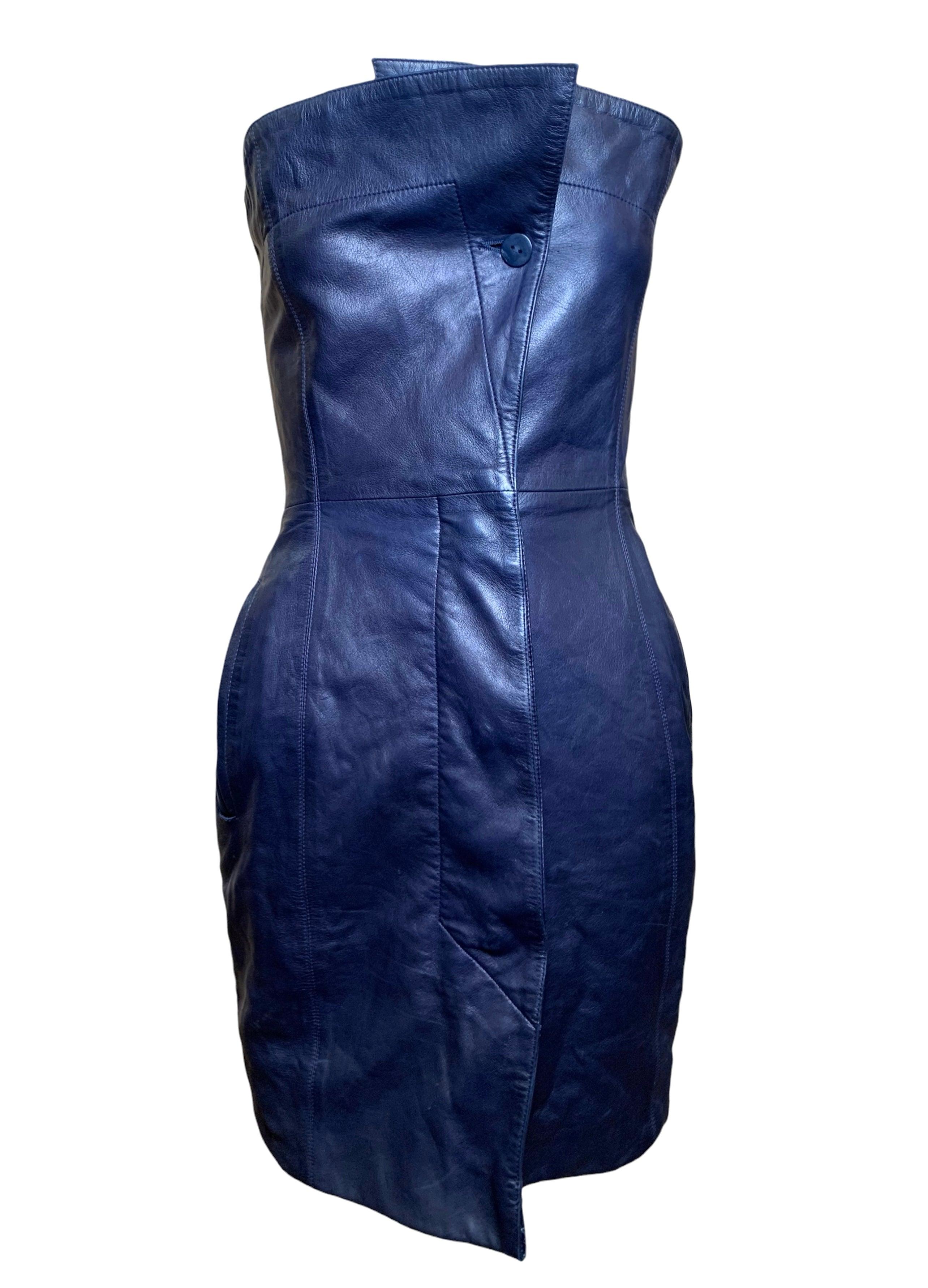 Claude Montana Seltenes trägerloses Minikleid aus Lammleder, 1970er Jahre im Angebot