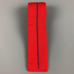 CLAUDE MONTANA Red Blue Stripe Cotton Knit Tie
