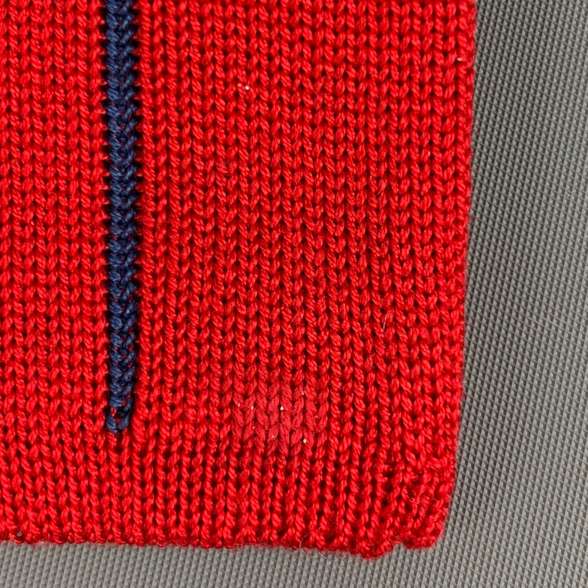 CLAUDE MONTANA Red Blue Stripe Cotton Knit Tie For Sale 1