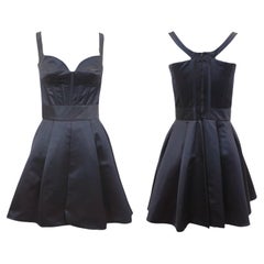 CLAUDE MONTANA S/s 1995 Black Satin Corset Mini Dress