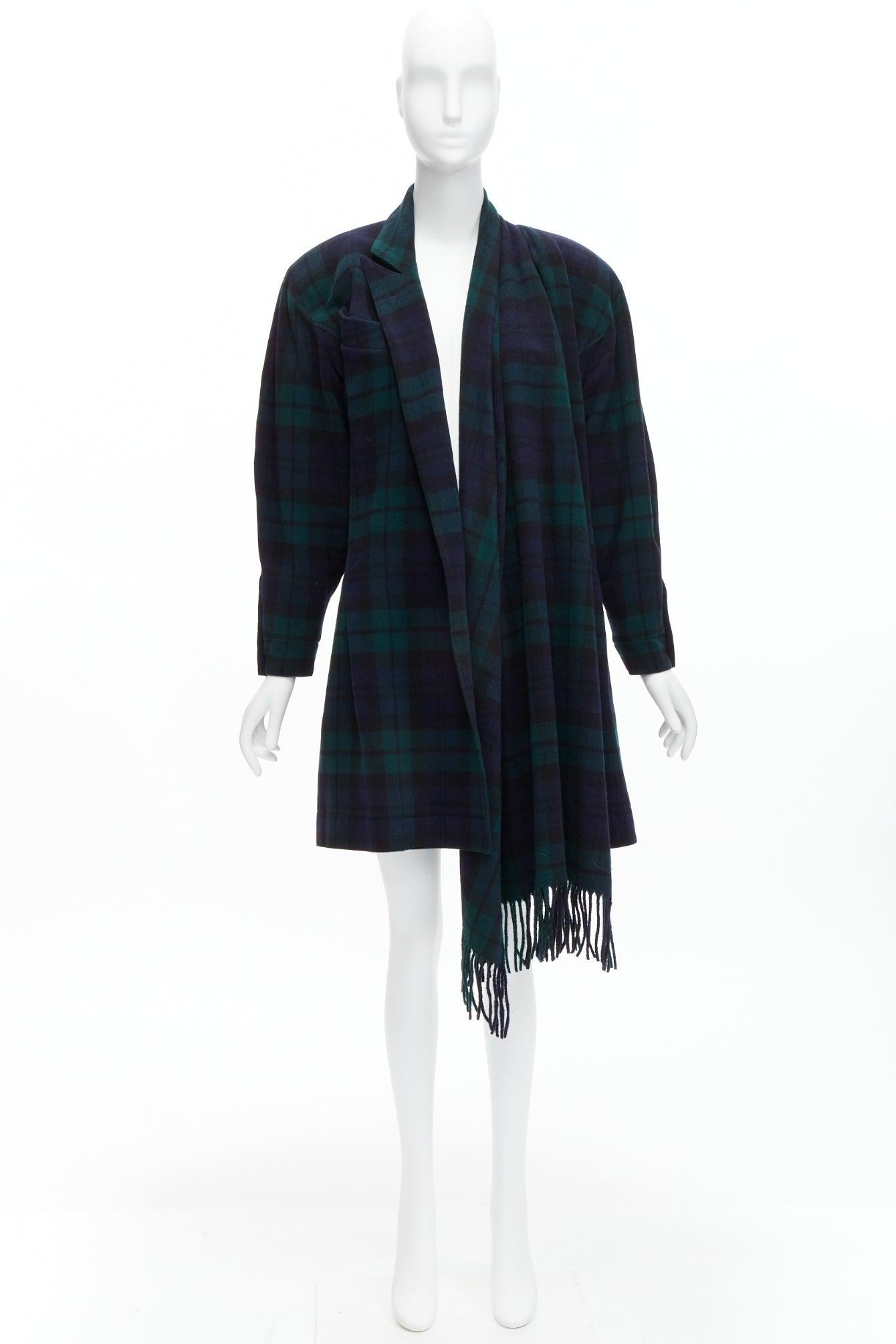 CLAUDE MONTANA  Scottish plaid scarf collar strong shoulder d coat IT9A3 S For Sale 7