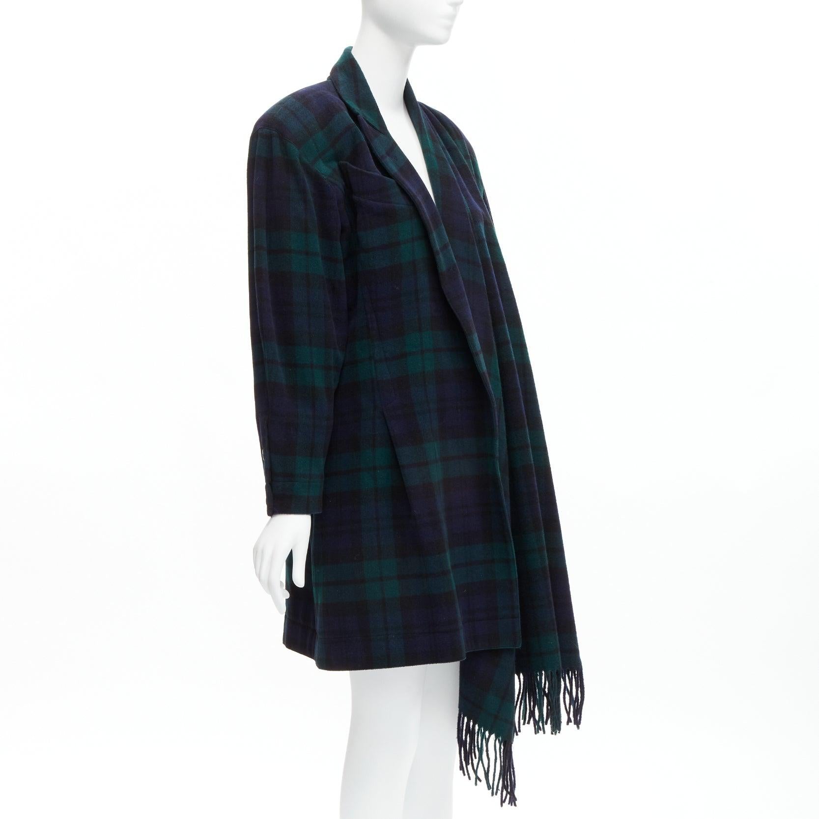 CLAUDE MONTANA  Manteau écossais à col écharpe et épaules fortes IT9A3 S Pour femmes en vente