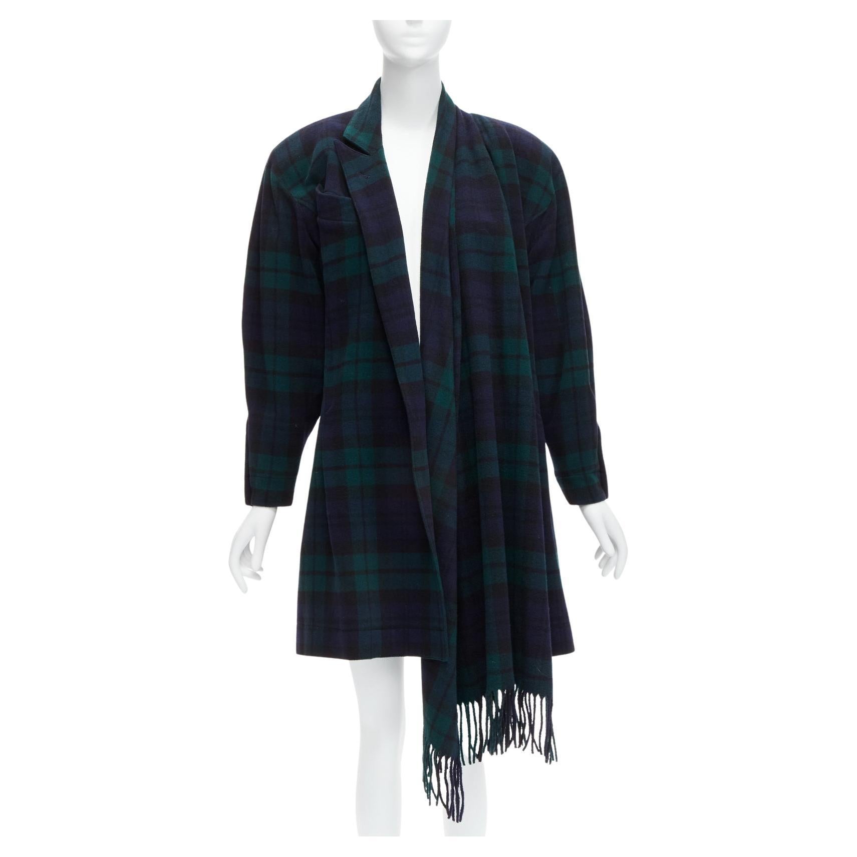 CLAUDE MONTANA  Scottish plaid scarf collar strong shoulder d coat IT9A3 S For Sale