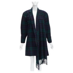 CLAUDE MONTANA  Scottish plaid scarf collar strong shoulder d coat IT9A3 S