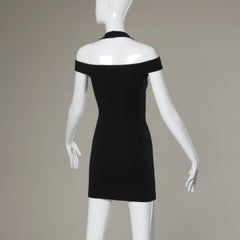 Claude Montana Sexy Vintage Black Body Con Cut Out Shoulders Mini Dress