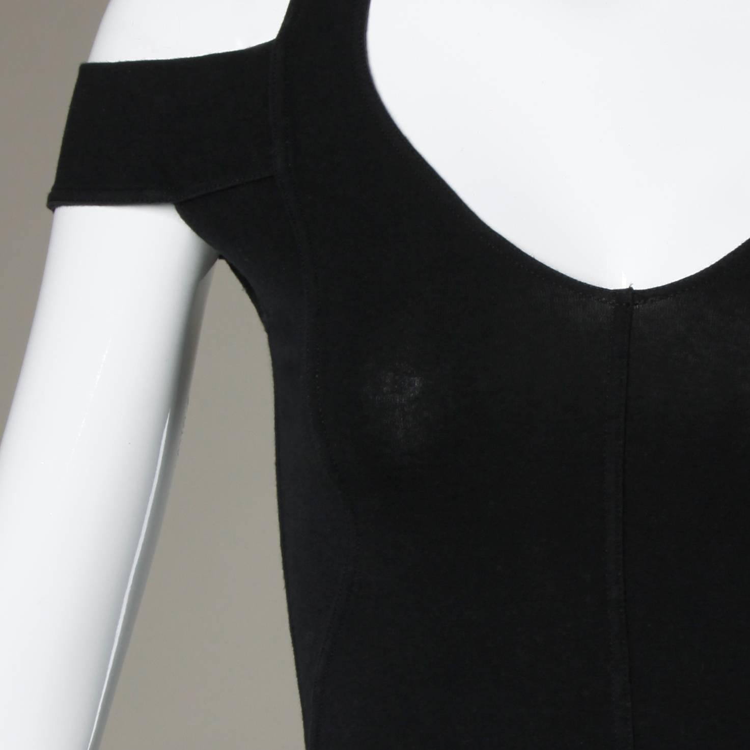Claude Montana Sexy Vintage Black Body Con Cut Out Shoulders Mini Dress im Zustand „Hervorragend“ im Angebot in Sparks, NV