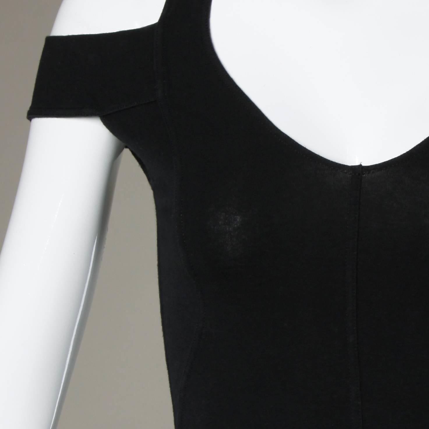 Claude Montana Sexy Vintage Black Body Con Cut Out Shoulders Mini Dress In Excellent Condition For Sale In Sparks, NV