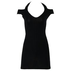 Claude Montana Sexy Vintage Black Body Con Cut Out Shoulders Mini Dress