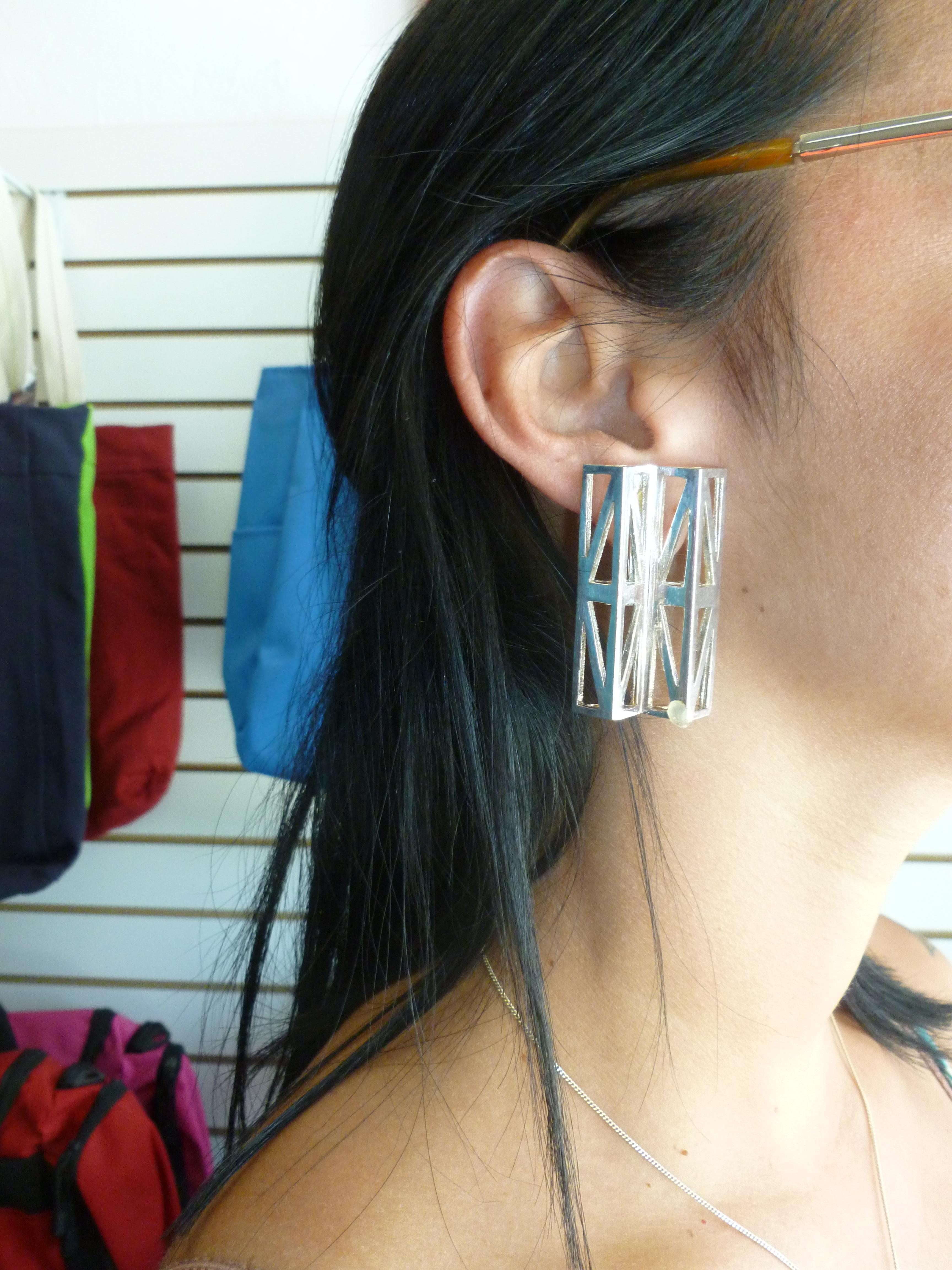 Vintage Claude Montana Silver Plate Geometric Sculptural Runway Clip On Earrings For Sale 1