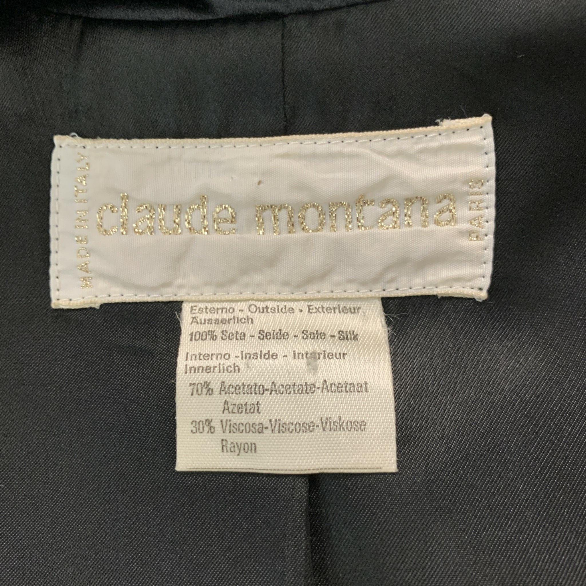 CLAUDE MONTANA Size 12 Black Silk Double Breasted Pants Suit For Sale 7
