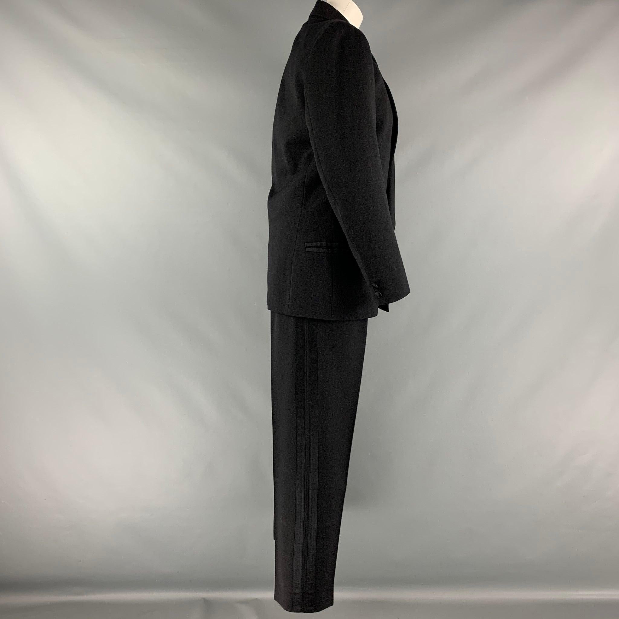 CLAUDE MONTANA Size 12 Black Silk Double Breasted Pants Suit In Good Condition For Sale In San Francisco, CA