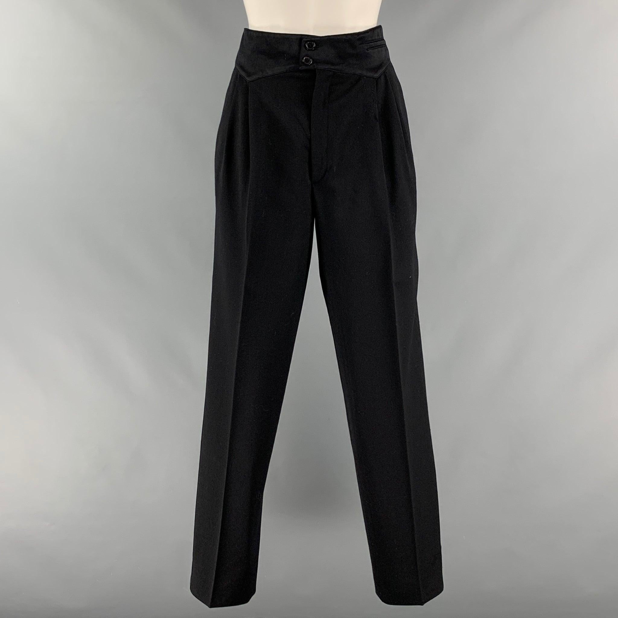 CLAUDE MONTANA Size 12 Black Silk Double Breasted Pants Suit For Sale 2