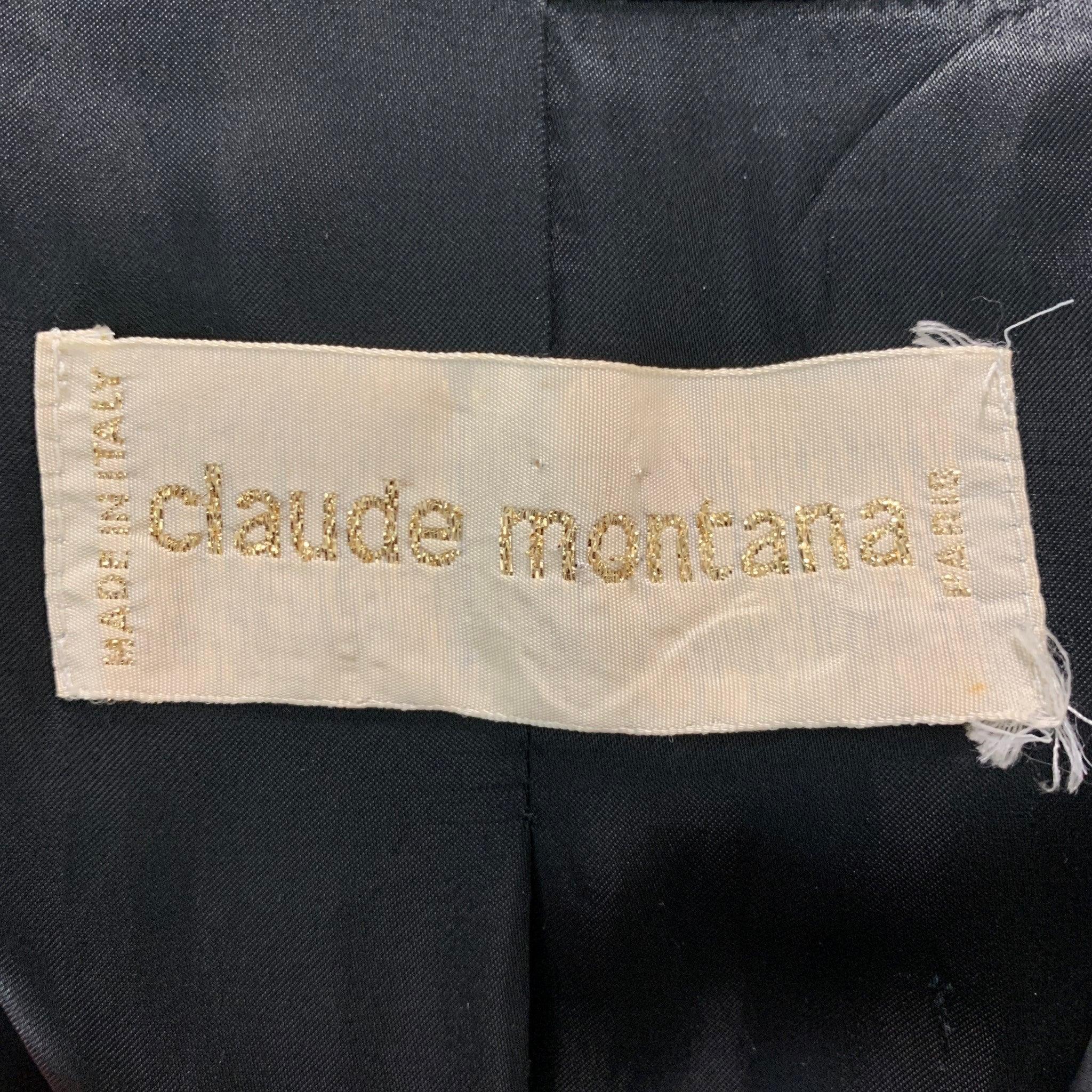 CLAUDE MONTANA Size 12 Black Silk Double Breasted Pants Suit For Sale 5