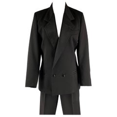 CLAUDE MONTANA Size 12 Black Silk Double Breasted Pants Suit