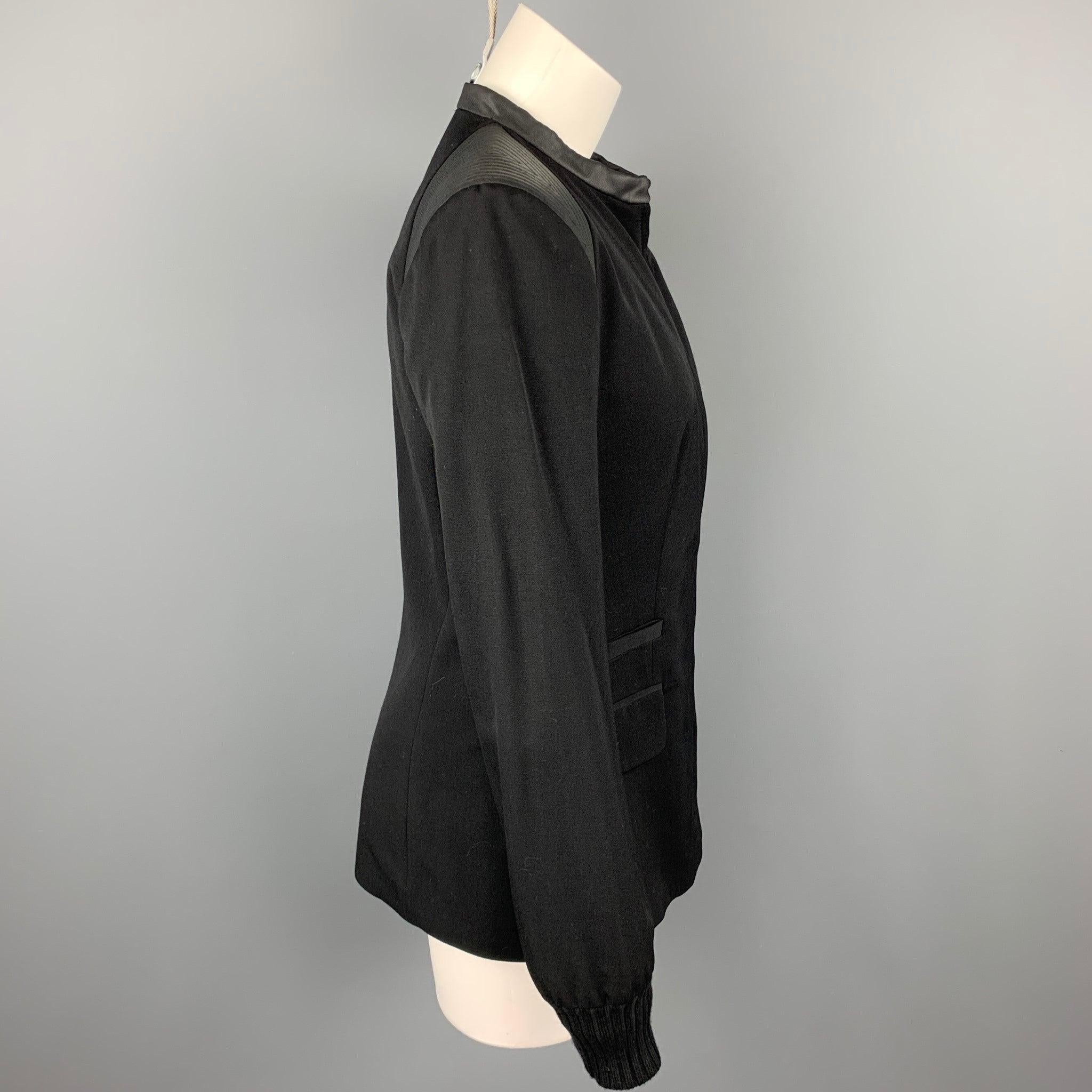 CLAUDE MONTANA Size 4 Black Two Toned Wool / Silk Zip Up Jacket In Good Condition For Sale In San Francisco, CA