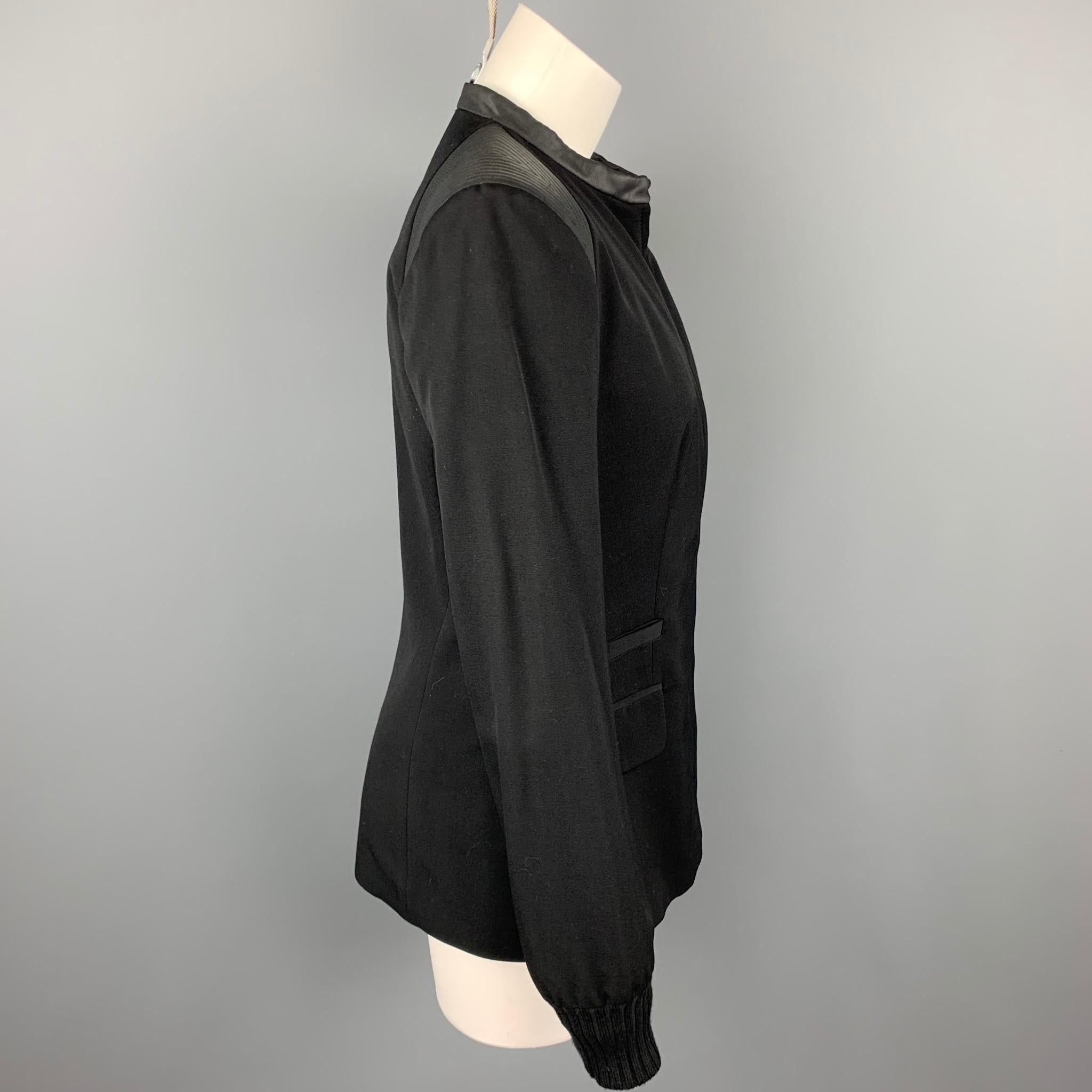 CLAUDE MONTANA Size 4 Black Two Toned Wool / Silk Zip Up Jacket In Good Condition In San Francisco, CA