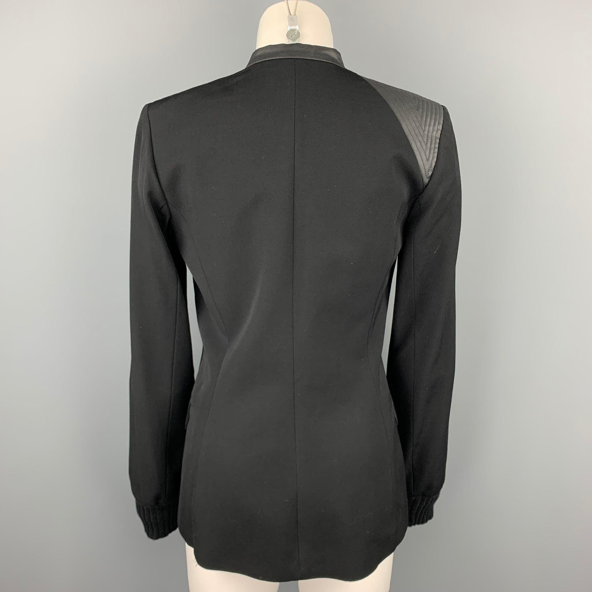 Women's CLAUDE MONTANA Size 4 Black Two Toned Wool / Silk Zip Up Jacket For Sale